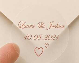 2" Custom Real Foil  Wedding Favor Stickers - Gold - Rose Gold - Silver Personalized Clear Favor Sticker Envelope Seals 20 per sheet