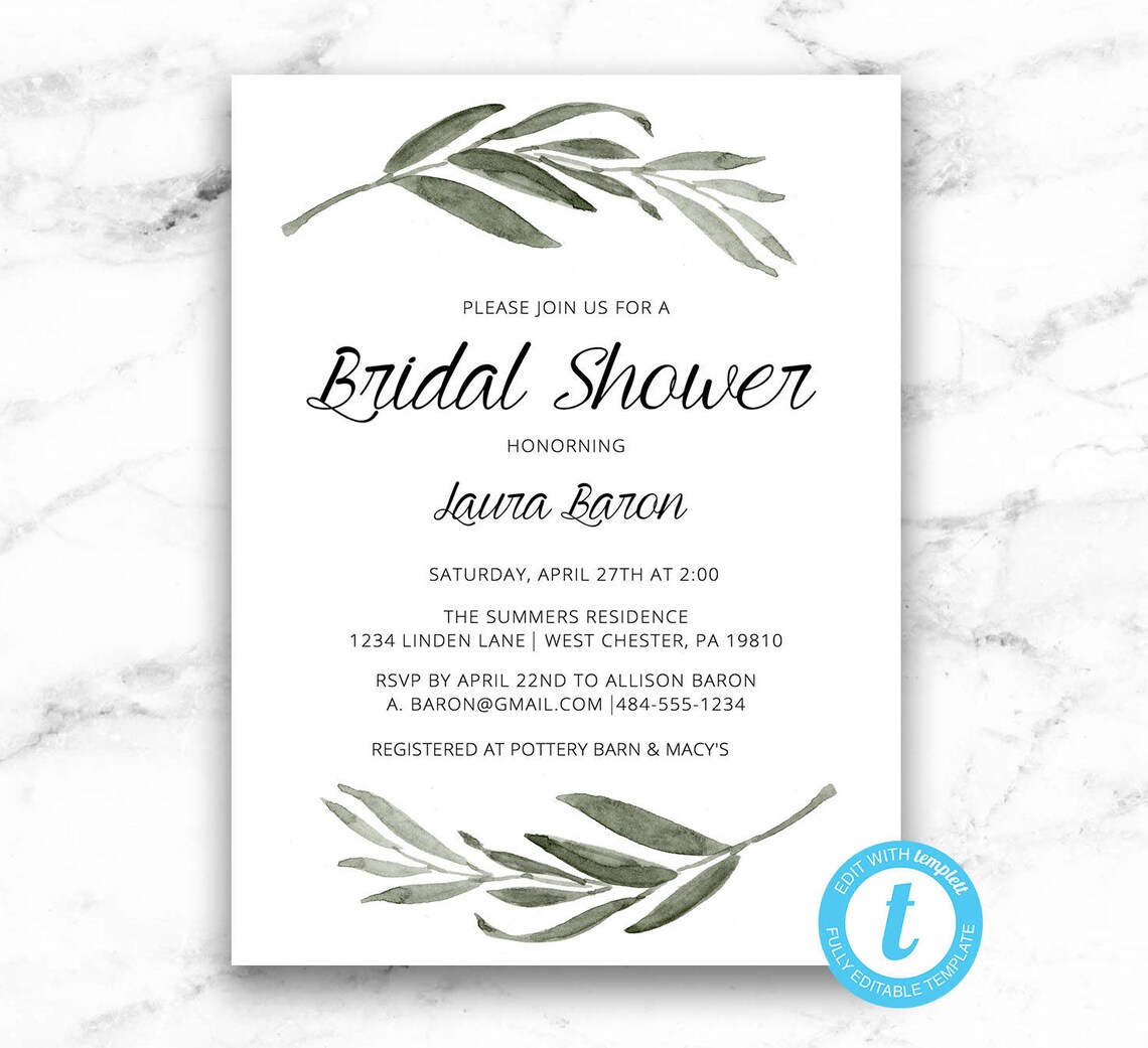 Greenery Bridal Shower Invitation Printable Greenery Invite Etsy