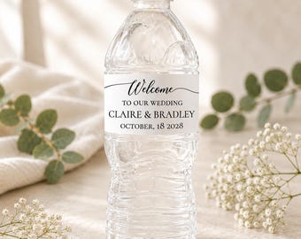 Custom Water Bottle Labels for Wedding - Waterproof White Label - 5 Labels per Sheet