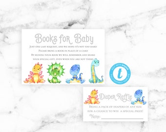 Baby Shower Einladung Add On - Bücher für Baby & Windel Verlosung - Dinosaurier Dino Junge Mädchen Geschlecht Neutral - Printable Editable Instant Download