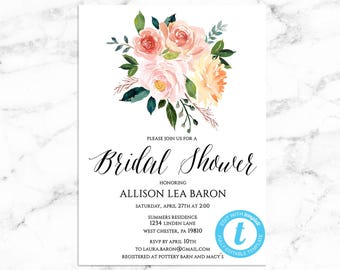 Bridal Shower Invitation - Pink Floral Printable Editable Instant Download Invite - Templett RILEY FLORAL