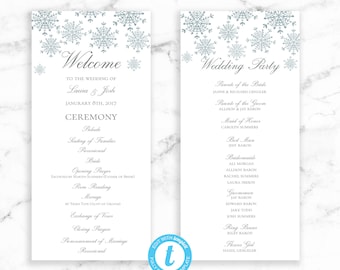 Snowflake Wedding Program Ceremony Printable Template - Snowflake Winter Wedding - Editable Template - Printable DIY PDF JPEG File
