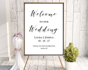 Wedding Welcome Sign Poster, Modern Script Calligraphy Sign, 18x24 or 24x36 Editable Template, Simple Wedding Sign, Minimalistic