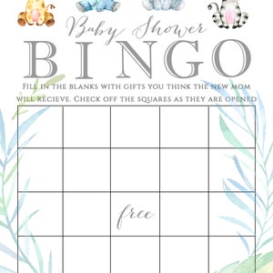 Baby Shower Bingo Game Card Elephant Giraffe Zebra Rhino Safari Animals ...
