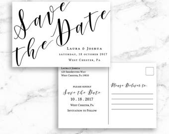 Save the Date Postcard Post Card Modern Script - Printable Editable Template Instant Download JPEG PDF