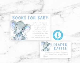 Elefant Baby Shower Einladung Add On - Bücher für Baby & Windel Verlosung - Junge Geschlecht Neutral - Printable Editable Instant Download