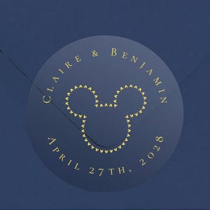 Disney Wedding Favor Sticker - Gold Foil Mickey Ears - Clear Sticker Save the Date Sticker Envelope Label -20 Labels - Wedding Favor Sticker