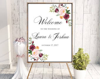 Floral Wedding Welcome Sign Poster - Printable Download - Riley Formal Floral - Editable Template - DIY PDF JPEG File - 18x24 or 24x36