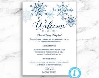 Wedding Hotel Bag Welcome Card - Winter Snowflake - Editable Instant Digital Download - PDF or JPEG Download