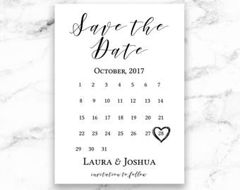 Modern Script Wedding Save The Date Calendar Invitation - Printable Editable Template Instant Download JPEG PDF - 5x7