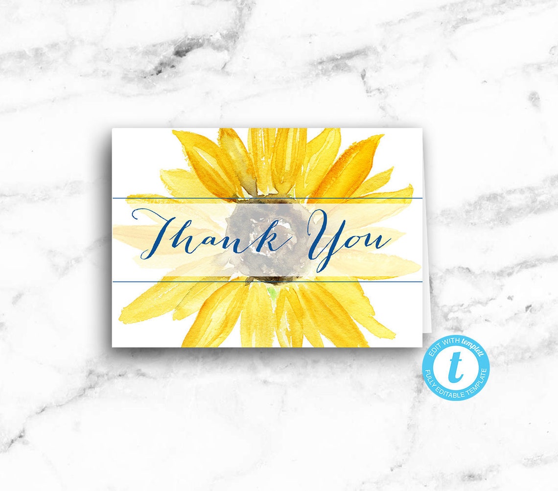 Sunflower Thank You Card Rustic Wedding Thank You Bridal - Etsy