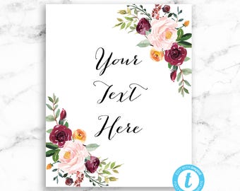 Custom Text Wedding Sign Printable Download - Red Pink Floral - Editable Template - Printable DIY PDF JPEG File - Riley Floral