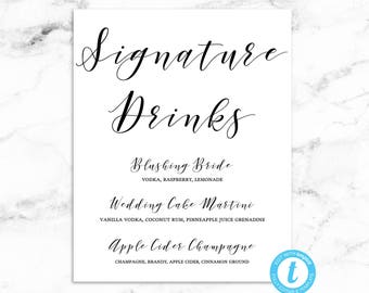 Signature Drinks Wedding Printable Download - Modern Script - Editable Template - Printable DIY PDF JPEG File - 8x10