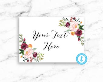 3.5 x 5 Custom Text Wedding Sign Printable Download - Red Pink Floral - Editable Template - Printable DIY PDF JPEG File - Riley Floral