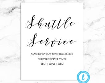 Shuttle Service Wedding Printable Download - Modern Script - Editable Template - Printable DIY PDF JPEG File - 8x10