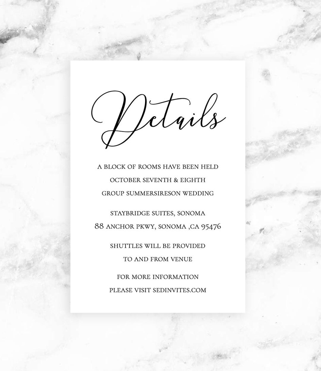 Wedding Bridal Shower Insert Details Card 3.5x5 Insert Card Printable