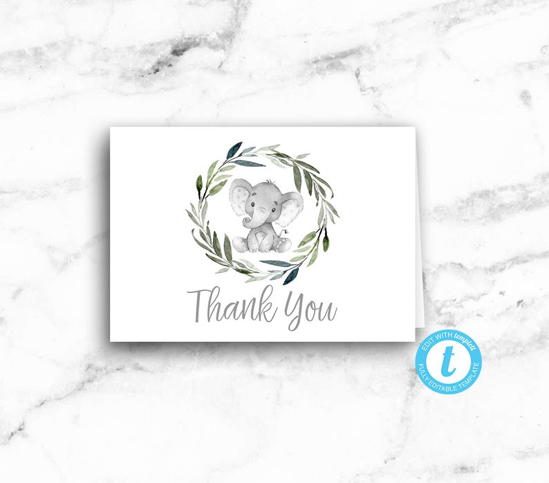 Elephant Gender Neutral Baby Shower Invitation Thank You Card - Baby ...
