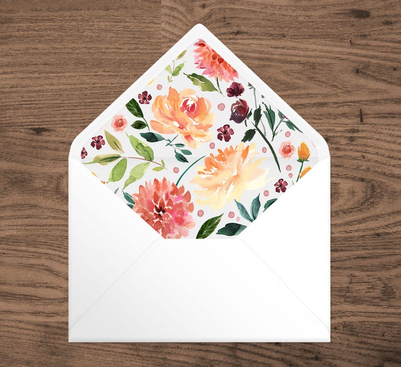 Floral Envelope Liner Wedding Invitation Envelope Watercolor Etsy