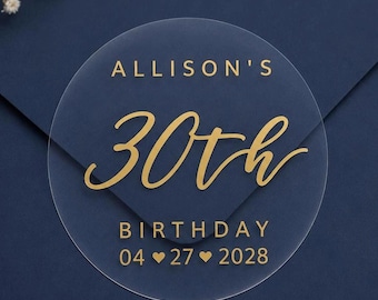 2" Custom Real Foil Birthday Sticker - Gold Foil - Clear Circle Sticker- 30th Birthday Silver Gold Personalized Clear Favor Sticker 20/sheet