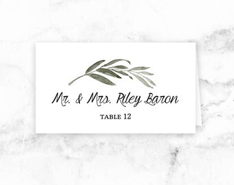 Branch Leaf Place Card Wedding Printable Place Cards - Watercolor Branch - Seating Cards - Editable Template - Printable DIY - 3.5x2