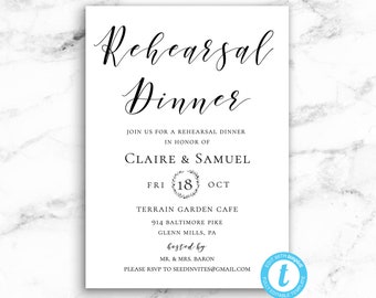 Rehearsal Dinner Invitation - Modern Script - Printable Editable Template Instant Download Templett JPEG PDF