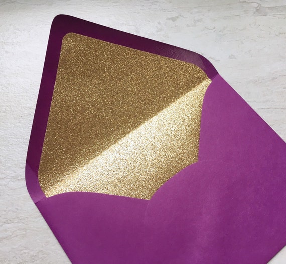 A7 5x7 Gold Glitter Lined Envelope and Belly Band Set Glitter Envelope