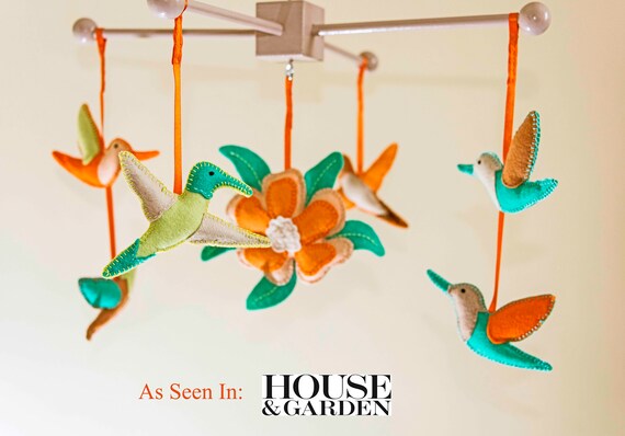 Hummingbird Crib Mobile Tropical Flower Baby Crib Mobile Etsy