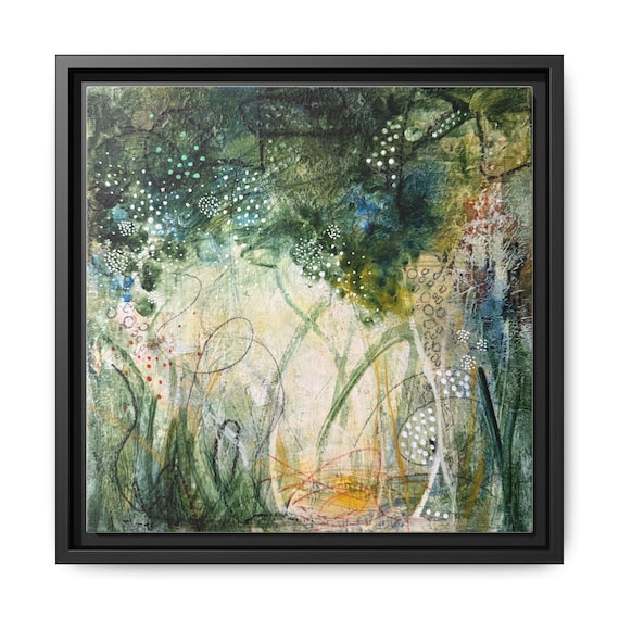 Abstract Botanical Painting Matte Canvas Framed | Green Floral Wall Art