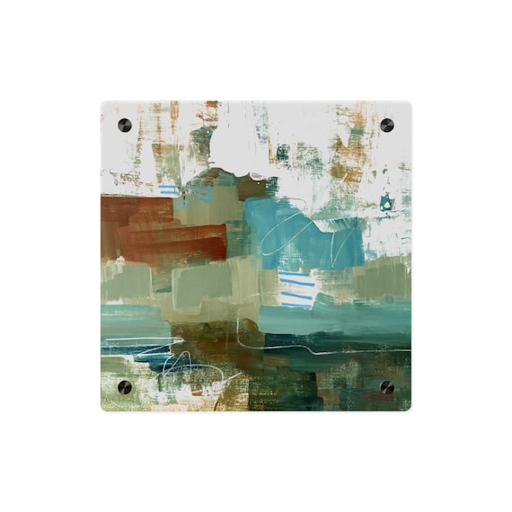 Teal Rust Abstract Landscape Acrylic Panel | Wall Art