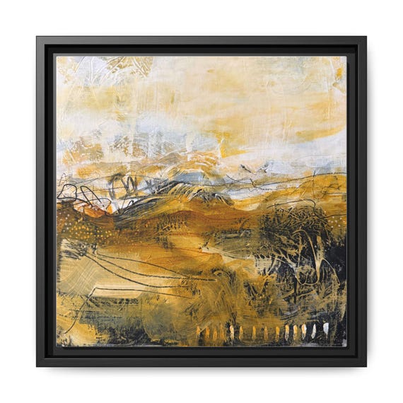 Abstract Golden Landscape Matte Canvas Framed | Modern Wall Art