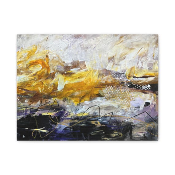 Abstract Landscape Gold and Black Brushstroke Painting Canvas