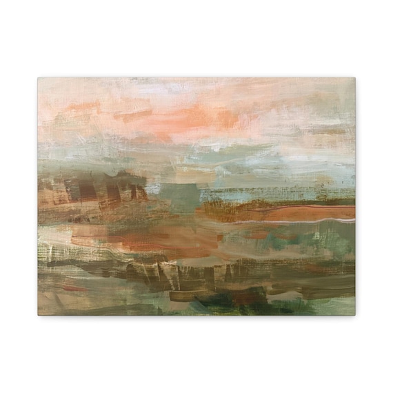 Terracotta Sage Green Abstract Landscape Canvas