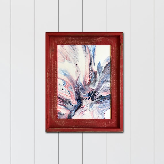 Title: Evolving, red, white and blue fluid acrylics painting