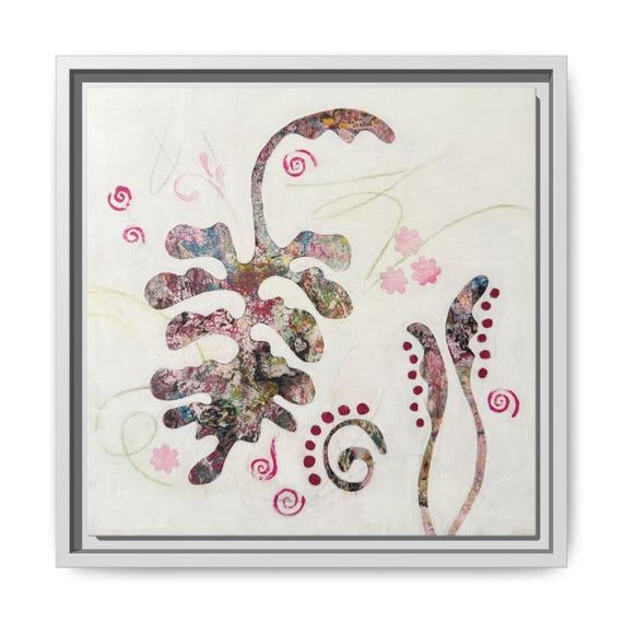 Abstract Botanical Painting on Matte Canvas, Framed (Multi-color)