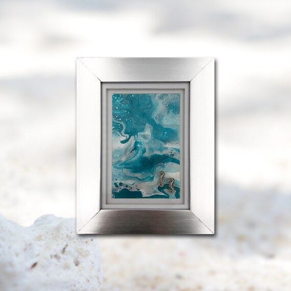 Title: Two Seahorses, framed fluid acrylics