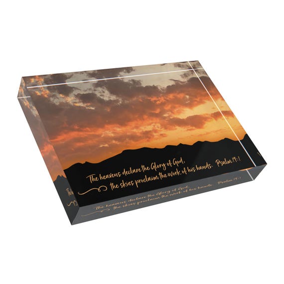 Sunset Mountains Psalm 19:1 Photo Block | Religious Home Decor