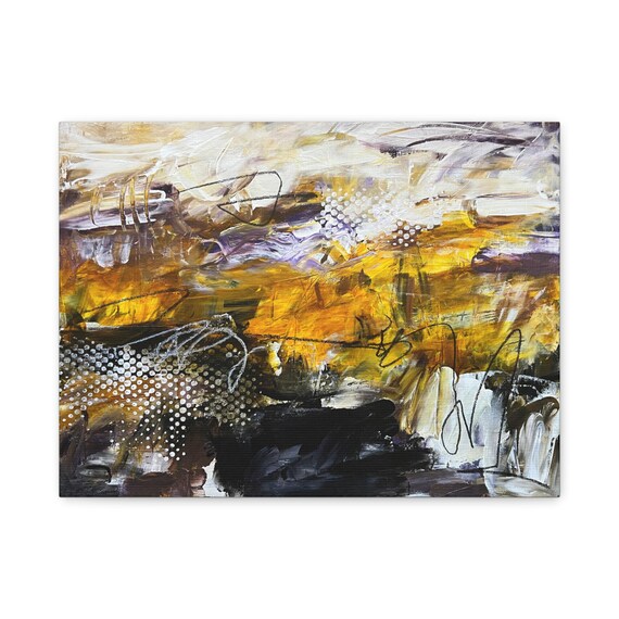 Abstract Landscape Yellow Purple Black Painting | Matte Stretched Canvas