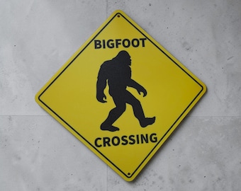 Bigfoot Crossing Sign | Sasquatch Man Cave Wall Art | Novelty Cabin Outdoor Decor