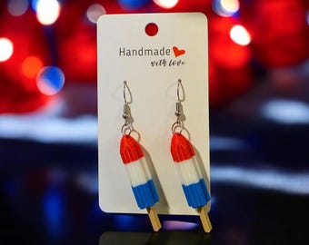Firecracker Popsicle Earrings | Red White Blue Patriotic Dangle Summer Jewelry