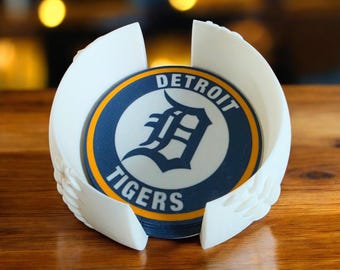 Baseball Coaster Set with Matching Holder – Sports Drink Coasters