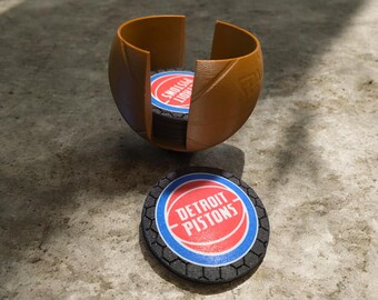 Basketball Coaster Set with Matching Holder – Sports Drink Coasters