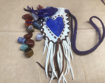 Medicine Bag with Heart and Fringe,Made in Canada