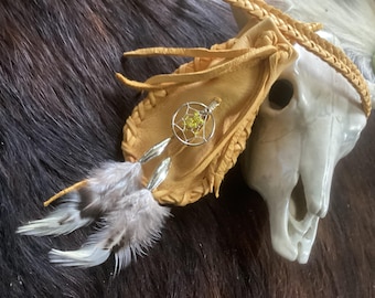 Leather Medicine Bag with Dream Catcher,Handmade in Canada