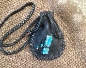 Deer Hide Medicine Bag,Amulet Pouch,Braid Necklace