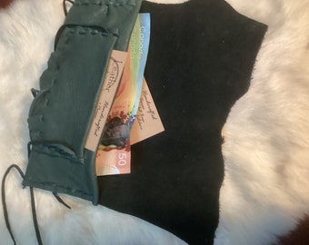 Ladies Check Book  Wallet, Forest Green Leather Pouch, Handmade Dark  Green  Deerskin Wallet, Deer Hide Wallet, Ready to Ship, Canadian Made