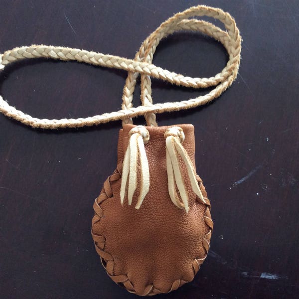 Original Deer Hide Leather Medicine Bag Necklace,  OOAK Deerskin Medicine Pouch, Handmade in Canada