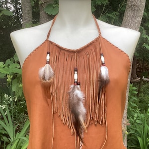 Ladies Leather Halter Top,Handmade Deerskin Summer Top,OOAK DeerHide Leather Shirt,Ready to Ship,Leather Top with Fringe,Made in Canada