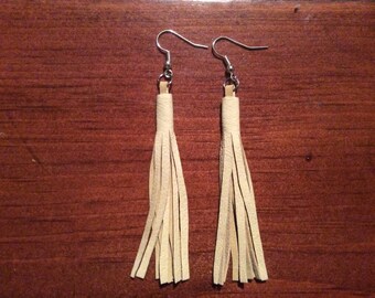 Leather Earrings, Tassel Earrings, Short Fringe Earrings, Made in Canada