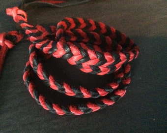 Red and Black Leather Hair Wrap with Fringe,  Deer Hide Braid Hair Tie, Deerskin Hair Accessory, Made in Canada