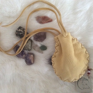 Sac à pharmacie, pochette en peau de cerf palomino, petit porte-monnaie en cuir, sac en cuir avec cordon de serrage, pochette de poche, fait main au Canada